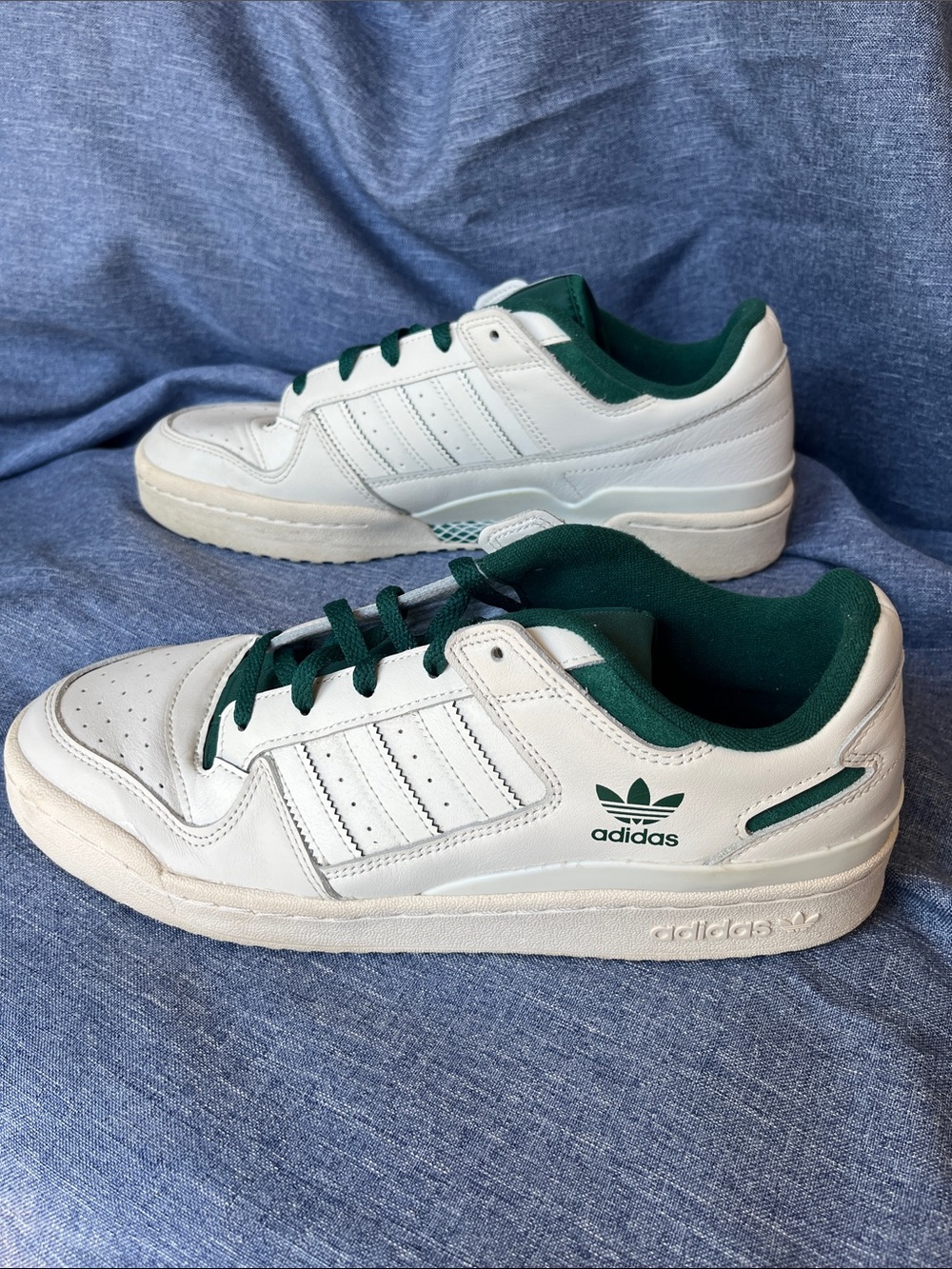 adidas Men’s White Leather Sneakers with Dark Green Accents